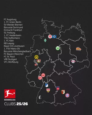 Distribución de los equipos de la Bundesliga 25-26 por región